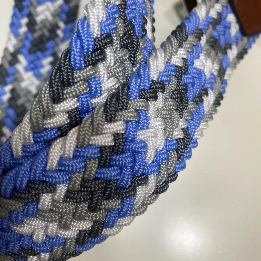 Men's Italian‎ Leather Multi Braided Woven Belt Blue White Grey Sz 40